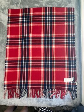 Hollister Red Plaid Fringe Scarf